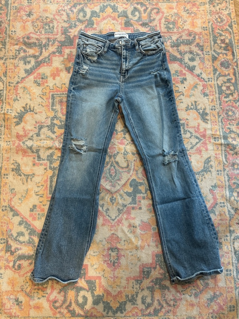 Flying Monkey Women's Blue Flare Jeans with Knee Rips